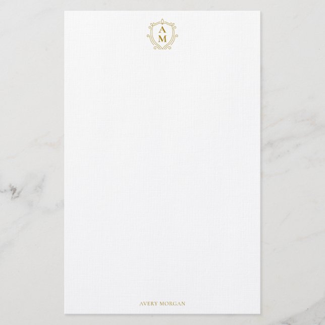 Papelaria Real Monograma Crest Luxo Dourado Personalizado (Frente)