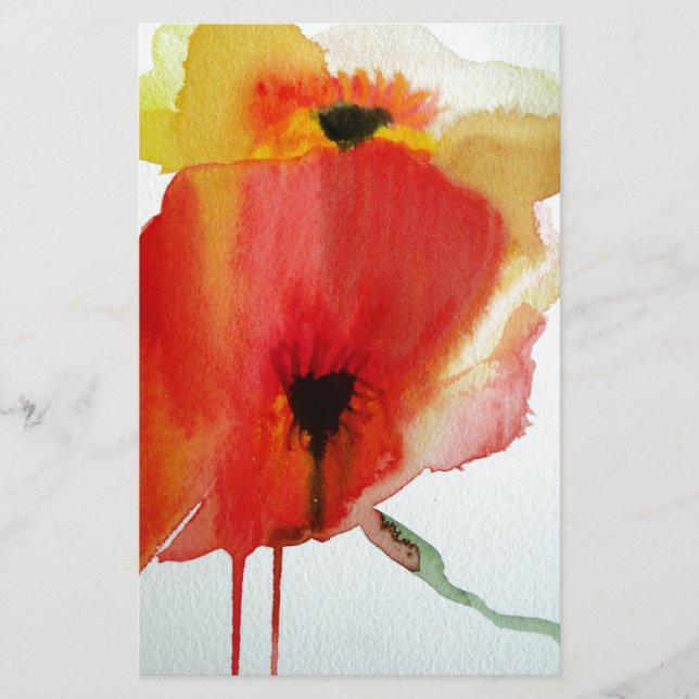 Papelaria Red Poppies aquarela arte floral moderna (Frente)