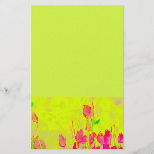 Papelaria Red Tulips Border Yellow Green Stationery (Frente)