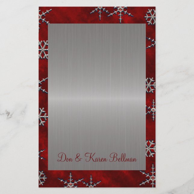 Papelaria Red Velour e Silver Flocos de Neve (Frente)