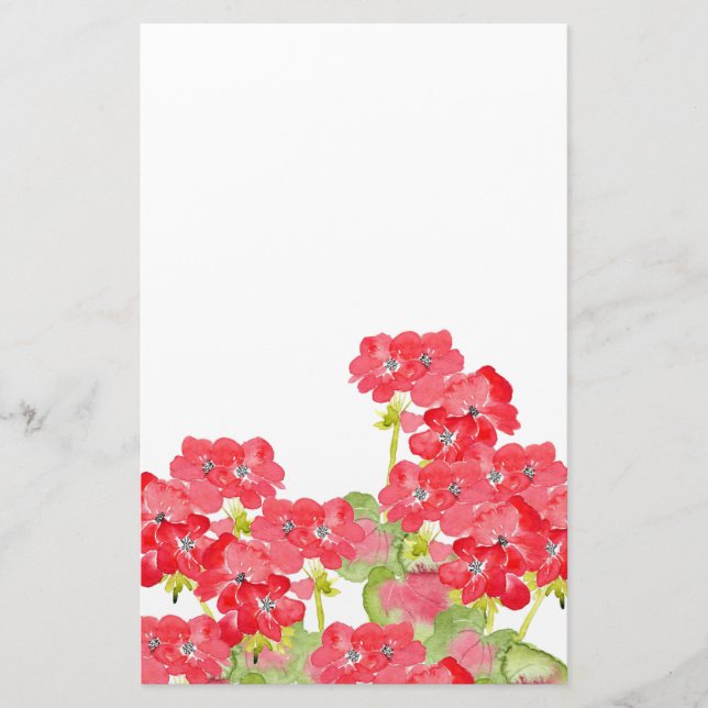 Papelaria Red Watercolor Geraniums (Frente)