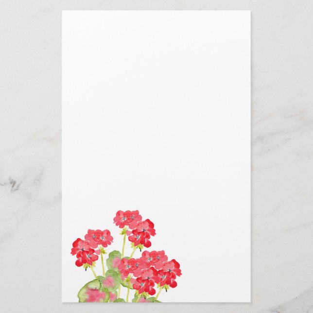 Papelaria Red Watercolor Geraniums 2 (Frente)
