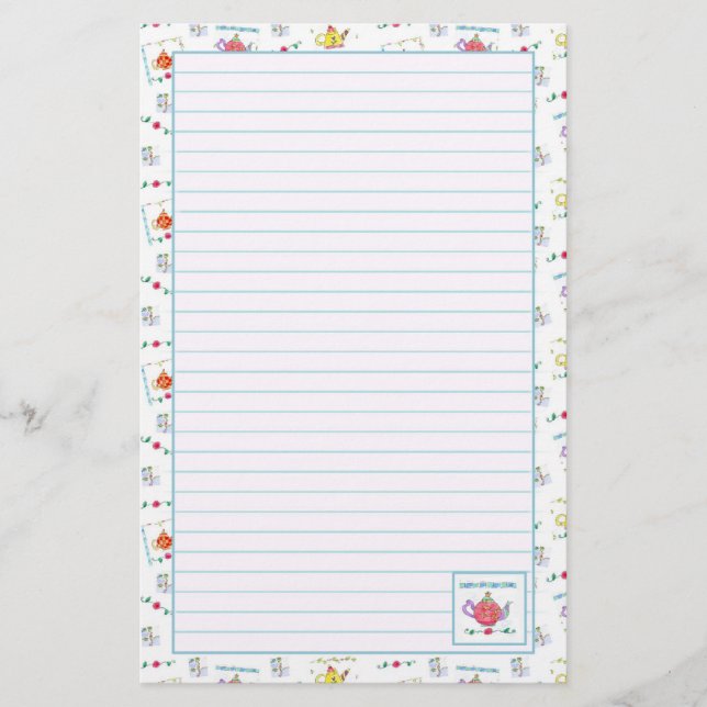 Papelaria Red Watercolor Teapot Blue Lined (Frente)