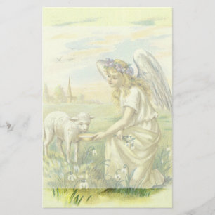 Papelaria Religião Vintage, Anjo Páscoa Vitoriano com Lamb