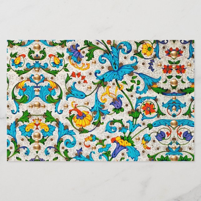 PAPELARIA RENAISSANÇA FLORENTINA AZUL FLORAL REDOEMOINHOS, F (Frente)