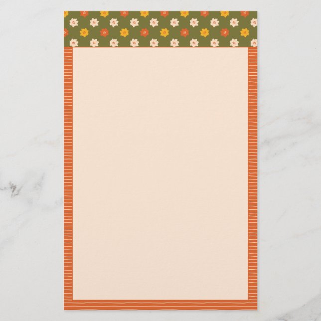 Papelaria Retro Spring Hand Drawn Floral Striped Vertical (Frente)