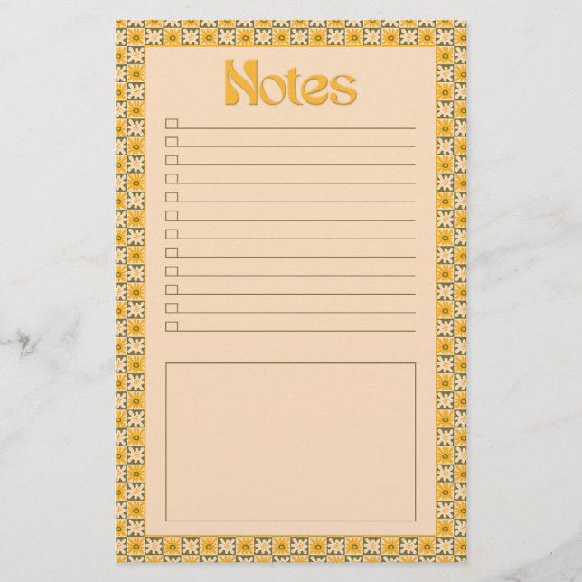 Papelaria Retro Spring Hand Drawn Groovy Floral Check Notes (Frente)