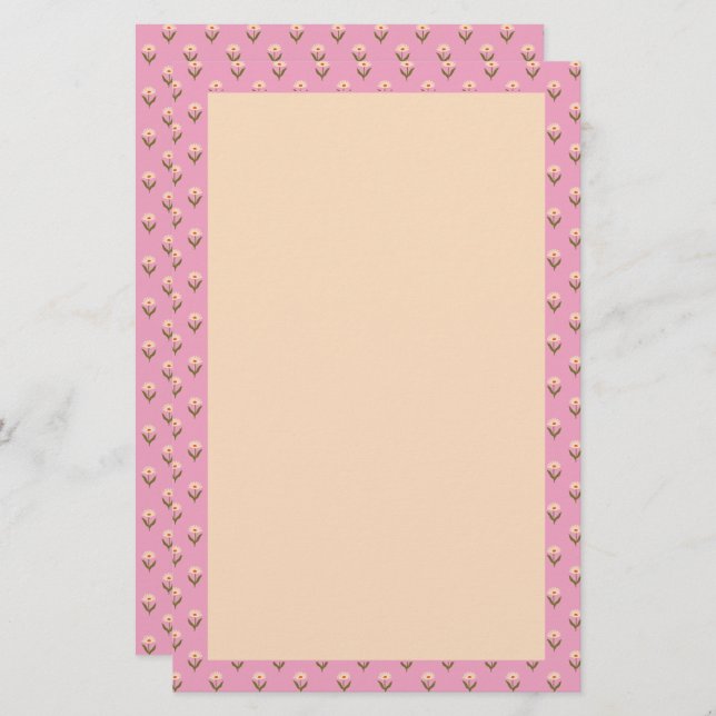 Papelaria Retro Spring Hand Drawn Pink and Cream Floral  (Frente/Verso)