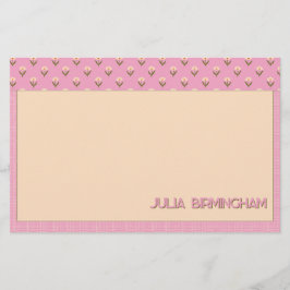 Papelaria Retro Spring Hand Drawn Pink Floral and Grid