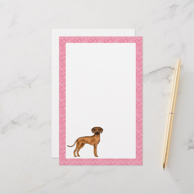 Papelaria Ridgeback Dog Love Heart Pink (Frente/Verso In Situ)