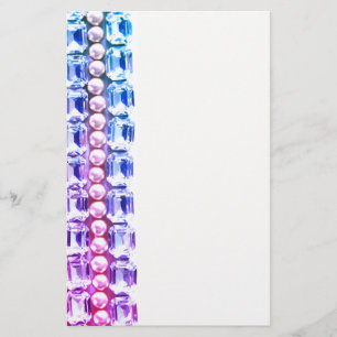 Papelaria Rinoestonas e pérolas, cor-de-rosa e azul