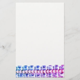 Papelaria Rinoestonas e pérolas, cor-de-rosa e azul
