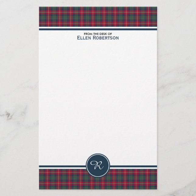 Papelaria Robertson Clan Tartan Xadrez escocesa Monograma (Frente)