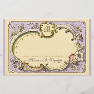 Papelaria Rococo Elegante Francês Quadro Antiquado Lilac Do