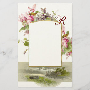 Papelaria ROMANTİCA MONOGRAMA/CYCLAMENTES, creme verde-rosa