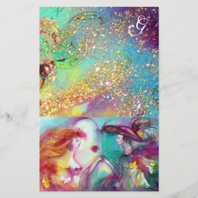 PAPELARIA ROMEO E JULIET, TEAL AZUL DOURADO MONOGRAMA (Frente)