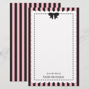 Papelaria Rosa Chic com Listras Pretas Bordas Recortadas e L
