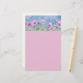 Papelaria Rosa E Azul Com Enfeite Floral Para Escr