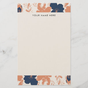 Papelaria Rosa Empoeirado e Floral Azul com Nome