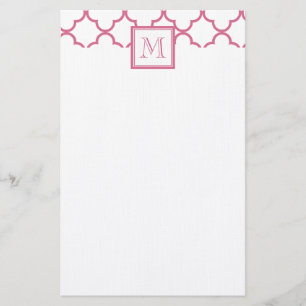 Papelaria Rosa quente Quatrefoil branco seu monograma