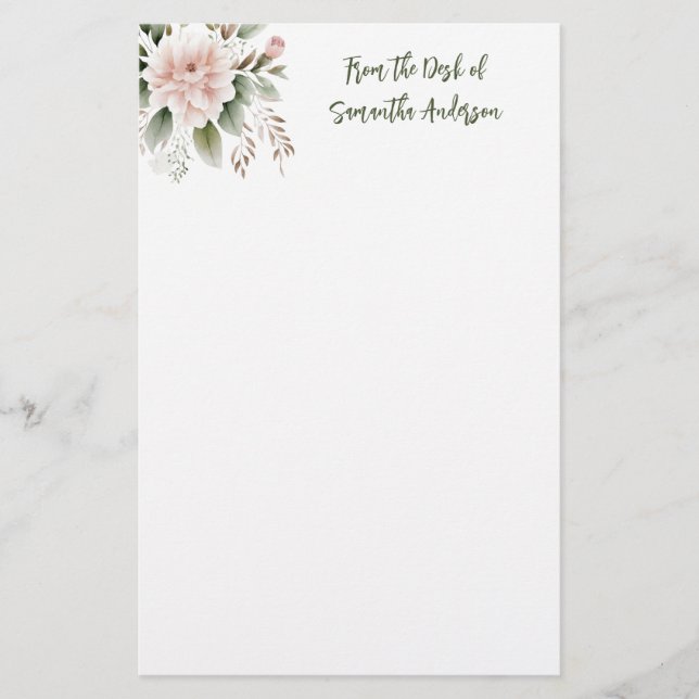 Papelaria Rosa Verde Floral Personalizado Da Mesa de (Frente)