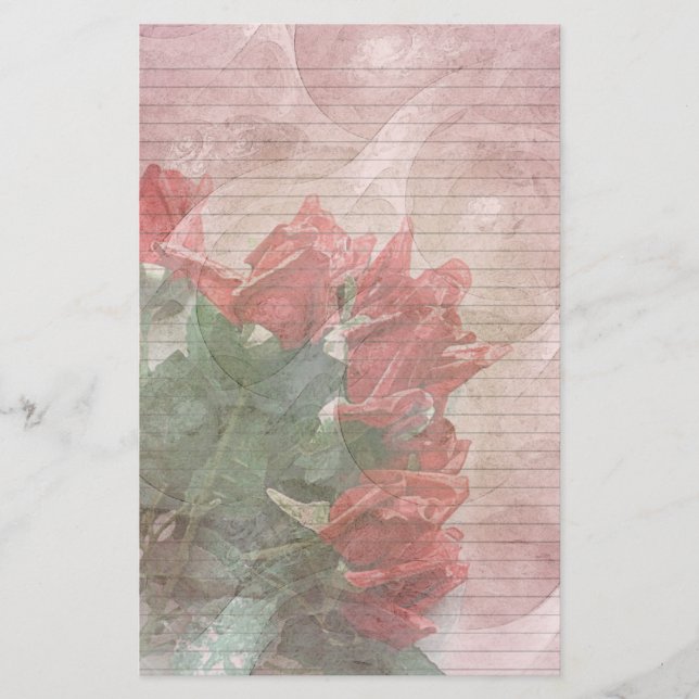 Papelaria Rosa vermelha Floral stationery - linhas opcionais (Frente)