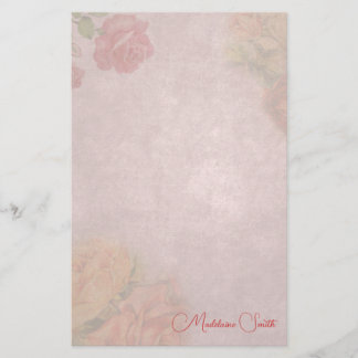Papelaria Rosa Vintage Floral Nome Personalizado