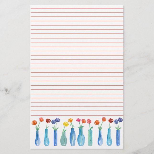 Papelaria Rosa Watercolor Flower Buquês Laranja (Frente)