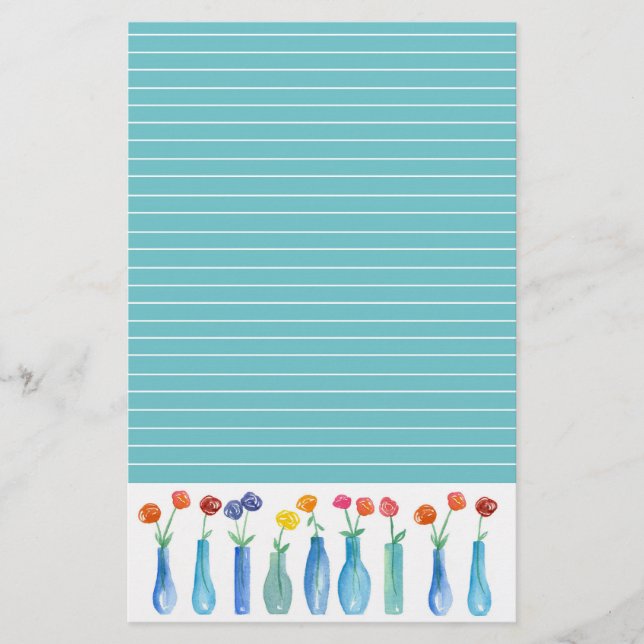 Papelaria Rosa Watercolor Flowers Turquoise Links (Frente)