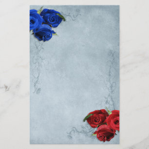 Papelaria Rosas azuis e vermelhos em cascata