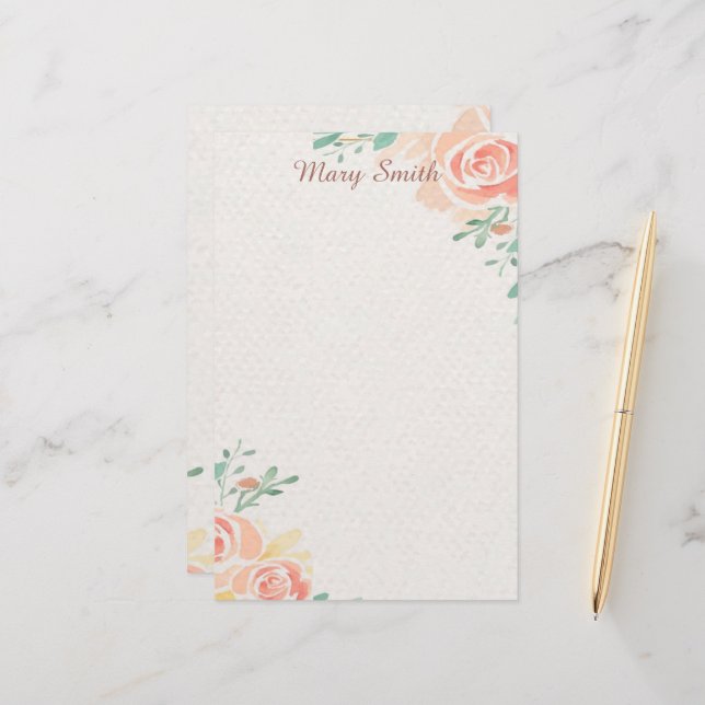 Papelaria Rosas cor-de-rosa personalizadas (Frente/Verso In Situ)