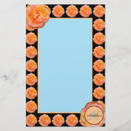 Papelaria Rosas de pêssego com azul no fundo preto