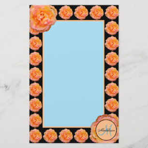 Papelaria Rosas de pêssego com azul no fundo preto