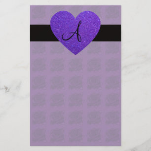 Papelaria Rosas do monograma do coração roxo