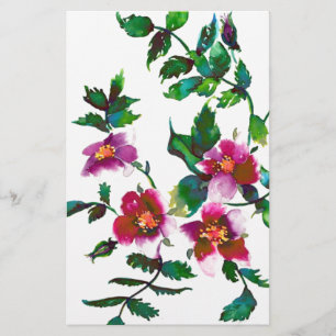 Papelaria Rosas florais de cor-de-água magenta-rosa elegante