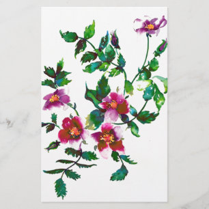 Papelaria Rosas florais de cor-de-água magenta-rosa elegante
