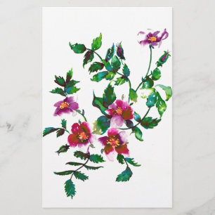 Papelaria Rosas florais de cor-de-água magenta-rosa elegante