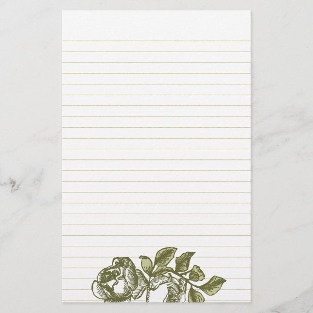Papelaria Rosas Vintage Etching Dourado Links Stationery (Frente)