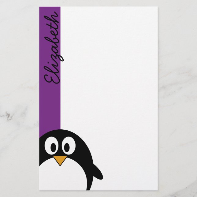 Papelaria roxo bonito do pinguim dos desenhos animados (Frente)