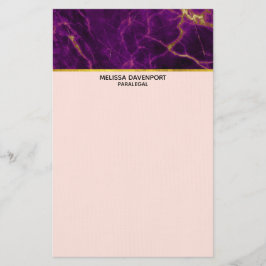 Papelaria Roxo Moderno e Dourado Abstrato Marble