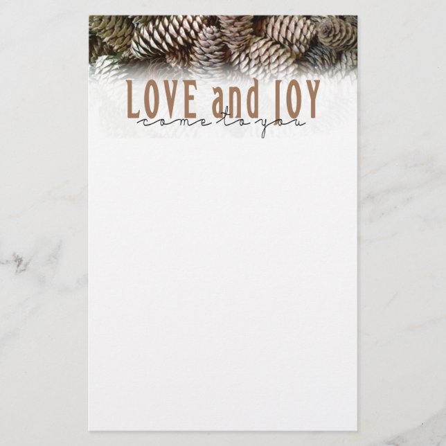 Papelaria Rustic Holiday Love and Joy Pine Cone (Frente)