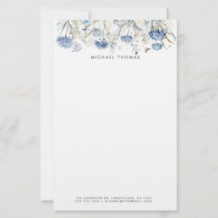 Papelaria Rústico Aquarela Dusty Blue Hydrangeas Floral