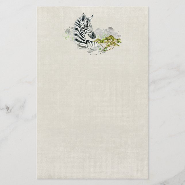 Papelaria Safari Zebra Selvagem Animais Exóticos Em Aquarela (Frente)