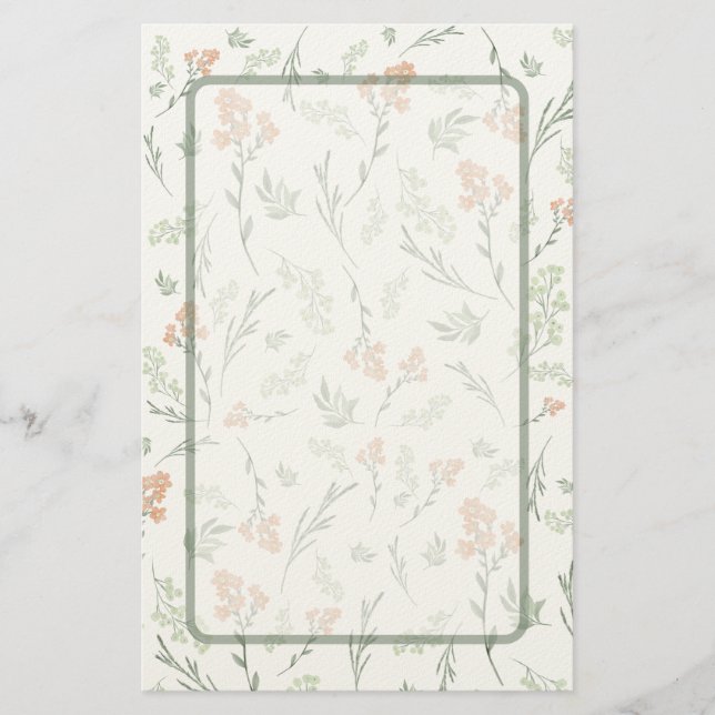 Papelaria Sage Green and Apricot Wildflower Watercolor (Frente)