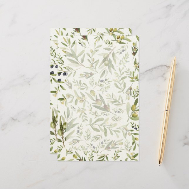 Papelaria Sage Green Watercolor French Country Chic Olives (Frente/Verso In Situ)