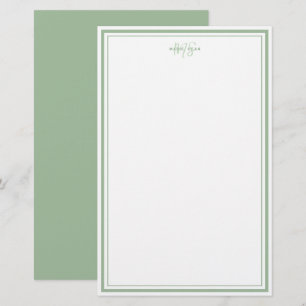 Papelaria Sage Verde Minimalista Monograma Simples Duas Bord