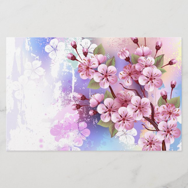 Papelaria Sakura rosa no fundo da pintura (Frente)
