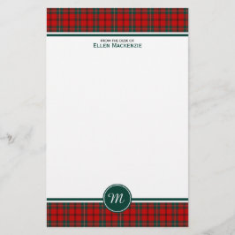 Papelaria Scott Clan Tartan Red and Green Xadrez Monograma
