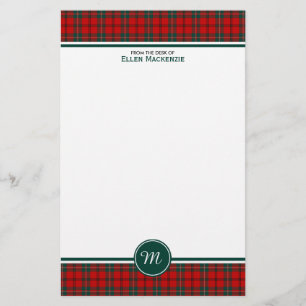 Papelaria Scott Clan Tartan Red and Green Xadrez Monograma