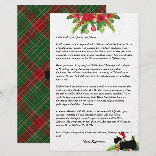 Papelaria Scottie Dog Xadrez Newletter de Natal Personalizad (Frente/Verso)